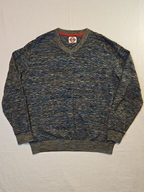Jermyn & Bond Coogi Style Orange And Blue Chain Link Knit V-Neck Sweater Vintage